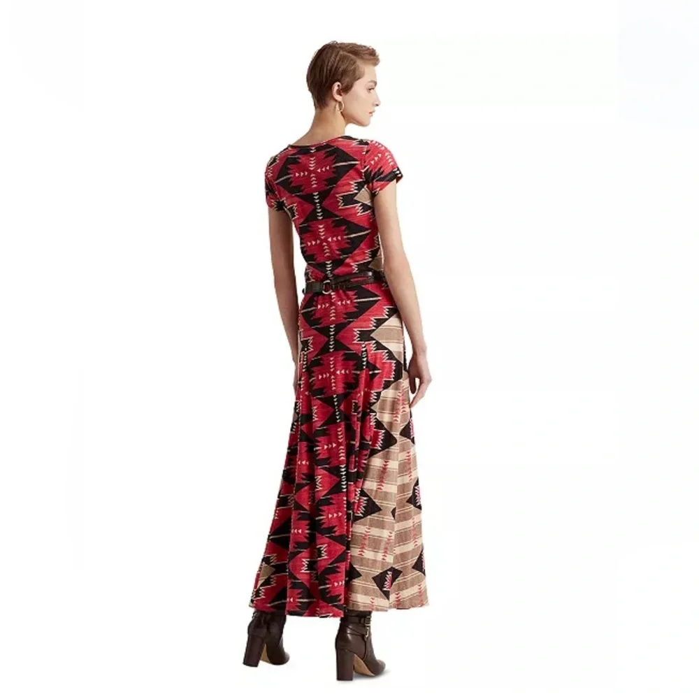 Ralph Lauren 100% cotton Red and Black Geometric Maxi Dress - Picture 3 of 13